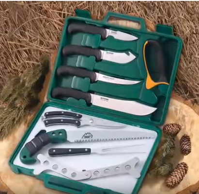 FLISSA Hunting Field Dressing Kit, 10 Piece Hunting Knife Set with Skinning Knife, Butcher Game Processing Kit with Portable Storage Case for Deer